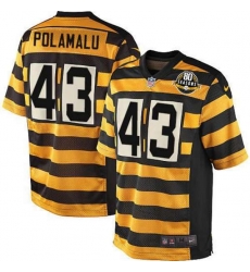 Pittsburgh Steelers #43 Troy Polamalu Limited Yellow Black Alternate 80TH Anniversary Throwback NFL Jersey