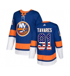 New York Islanders #91 John Tavares Authentic Royal Blue USA Flag Fashion NHL Jersey