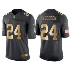 Oakland Raiders #24 Charles Woodson Anthracite 2016 Christmas Gold NFL Limited Salute to Service Jersey