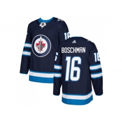 Winnipeg Jets #16 Laurie Boschman Navy Blue Home Authentic Stitched NHL Jersey