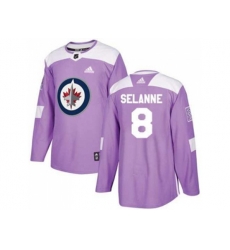 Winnipeg Jets #8 Teemu Selanne Purple Authentic Fights Cancer Stitched NHL Jersey