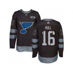 Adidas St. Louis Blues #16 Brett Hull Black 1917-2017 100th Anniversary Stitched NHL Jersey