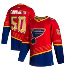 St. Louis Blues #50 Jordan Binnington adidas Red 2020-21 Reverse Retro Authentic Player Jersey