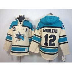 San Jose Sharks #12 Patrick Marleau green-cream [pullover hooded sweatshirt][patch A]