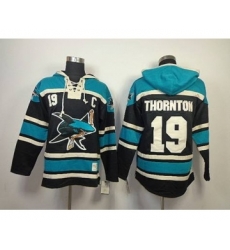 San Jose Sharks #19 Joe Thornton Black-Green [pullover hooded sweatshirt][patch C]