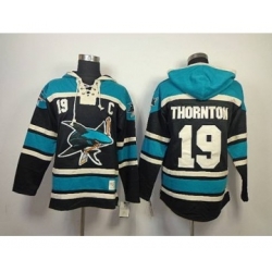 San Jose Sharks #19 Joe Thornton Black-Green [pullover hooded sweatshirt][patch C]