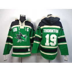 San Jose Sharks #19 Joe Thornton Green [pullover hooded sweatshirt][patch C]