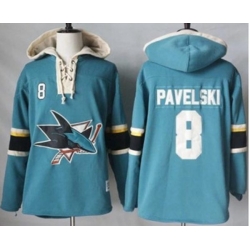 San Jose Sharks #8 Joe Pavelski Teal Pullover Hoodie Stitched NHL Jersey