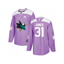 Adidas San Jose Sharks #31 Martin Jones Purple Authentic Fights Cancer Stitched NHL Jersey