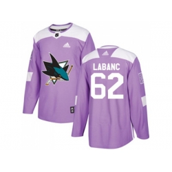 Adidas San Jose Sharks #62 Kevin Labanc Purple Authentic Fights Cancer Stitched NHL Jersey