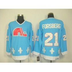 Quebec Nordiques #21 Peter Forsberg Light Blue CCM Throwback Stitched NHL Jersey