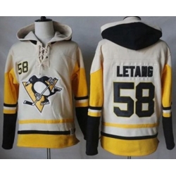 Pittsburgh Penguins #58 Kris Letang Cream Gold Sawyer Hooded Sweatshirt Stitched NHL Jersey