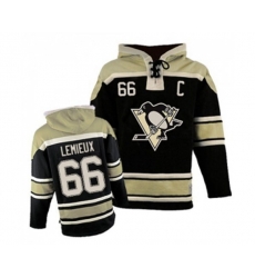 Pittsburgh Penguins #66 Mario Lemieux Authentic Black Sawyer Hooded Sweatshirt NHL Jersey