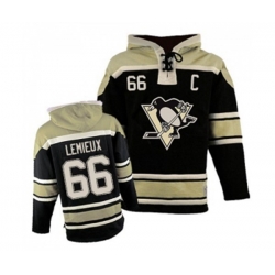 Pittsburgh Penguins #66 Mario Lemieux Authentic Black Sawyer Hooded Sweatshirt NHL Jersey