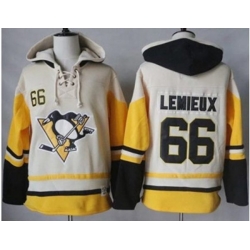 Pittsburgh Penguins #66 Mario Lemieux Cream Gold Sawyer Hooded Sweatshirt Stitched NHL Jersey
