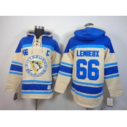 Pittsburgh Penguins #66 Mario Lemieux blue-cream [pullover hooded sweatshirt][patch C]