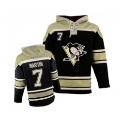 Pittsburgh Penguins #7 Paul Martin Authentic Black Sawyer Hooded Sweatshirt NHL Jersey