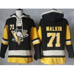 Pittsburgh Penguins #71 Evgeni Malkin Black Alternate Sawyer Hooded Sweatshirt Stitched NHL Jersey