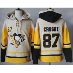 Pittsburgh Penguins #87 Sidney Crosby Cream Gold Sawyer Hooded Sweatshirt Stitched NHL Jersey