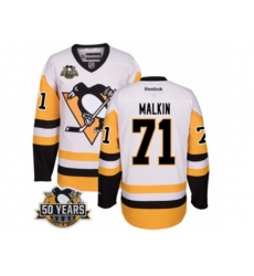 Reebok Pittsburgh Penguins #71 Evgeni Malkin Authentic White Away 50th Anniversary Patch NHL Jersey