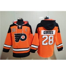Philadelphia Flyers #28 Claude Giroux Orange Ageless Must-Have Lace-Up Pullover Hockey Hoodie