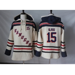 New York Rangers #15 Tanner Glass Cream Sawyer Hooded Sweatshirt Stitched NHL Jersey