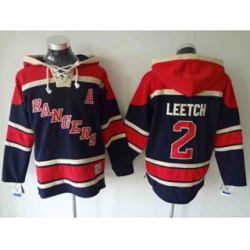 New York Rangers #2 Brian leetch dk.blue-red[pullover hooded sweatshirt][patch A]