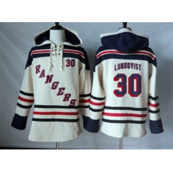 New York Rangers #30 Henrik Lundqvist Cream Sawyer Hooded Sweatshirt Stitched NHL Jersey