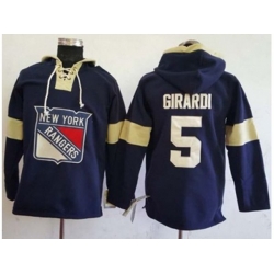 New York Rangers #5 Dan Girardi Navy Blue Pullover Hoodie Stitched NHL Jersey
