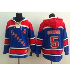New York Rangers #5 Dan Girardi blue[pullover hooded sweatshirt patch A]
