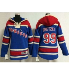 New York Rangers #99 Wayne Gretzky Blue Sawyer Hooded Sweatshirt Stitched NHL Jersey