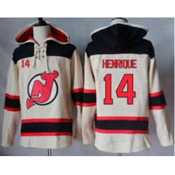 New Jersey Devils #14 Adam Henrique Cream Sawyer Hooded Sweatshirt Stitched NHL Jersey