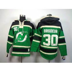 New Jersey Devils #30 Martin Brodeur Green Pullover Hooded