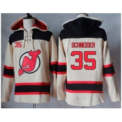 New Jersey Devils #35 Cory Schneider Cream Sawyer Hooded Sweatshirt Stitched NHL Jersey