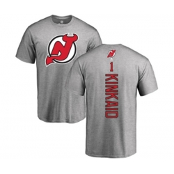New Jersey Devils #1 Keith Kinkaid Ash Backer T-Shirt