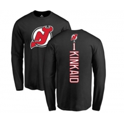 New Jersey Devils #1 Keith Kinkaid Black Backer Long Sleeve T-Shirt