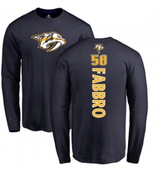 Nashville Predators #58 Dante Fabbro Navy Blue Backer Long Sleeve T-Shirt