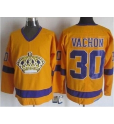 Los Angeles Kings #30 Rogie Vachon Yellow Purple CCM Throwback Stitched Hockey Jersey