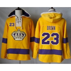 Los Angeles Kings #23 Dustin Brown Gold Sawyer Hooded Sweatshirt Stitched NHL Jersey