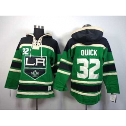 Los Angeles Kings #32 Jonathan Quick Green Pullover Hooded