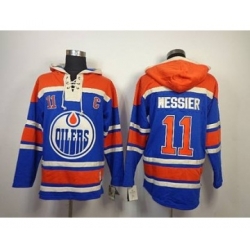 Edmonton Oilers #11 Mark Messier Blue Pullover Hooded