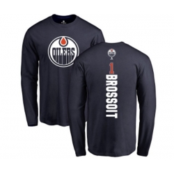 Edmonton Oilers #1 Laurent Brossoit Navy Blue Backer Long Sleeve T-Shirt