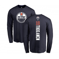Edmonton Oilers #10 Esa Tikkanen Navy Blue Backer Long Sleeve T-Shirt