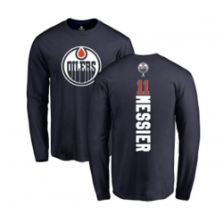 Edmonton Oilers #11 Mark Messier Navy Blue Backer Long Sleeve T-Shirt