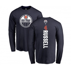 Edmonton Oilers #4 Kris Russell Navy Blue Backer Long Sleeve T-Shirt