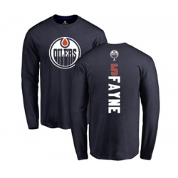 Edmonton Oilers #5 Mark Fayne Navy Blue Backer Long Sleeve T-Shirt