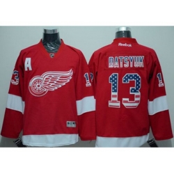 Detroit Red Wings #13 Pavel Datsyuk Red USA Flag Fashion Stitched NHL Jersey