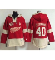 Detroit Red Wings #40 Henrik Zetterberg Red Old Time Lacer NHL Hoodie