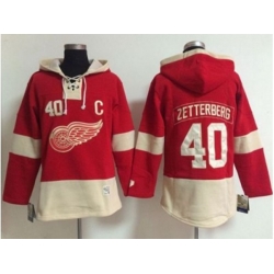 Detroit Red Wings #40 Henrik Zetterberg Red Old Time Lacer NHL Hoodie