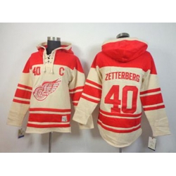 detroit red wings #40 Henrik Zetterberg Red-Cream Pullover Hooded